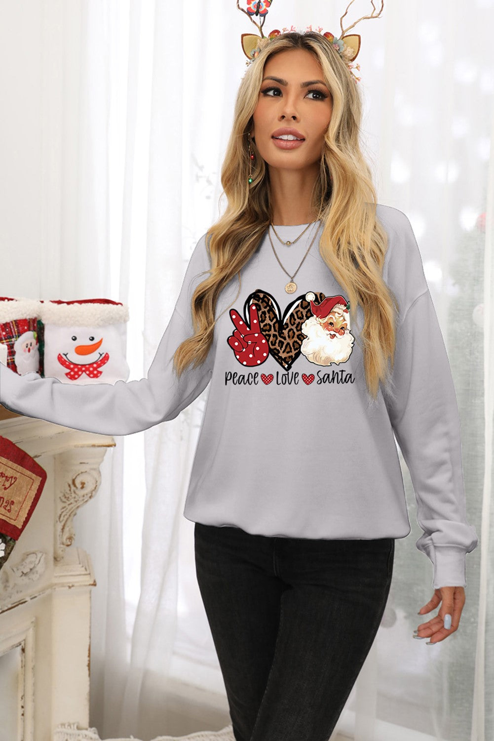 Santa Claus Leopard Print Graphic Sweatshirt | JB Boutique |
