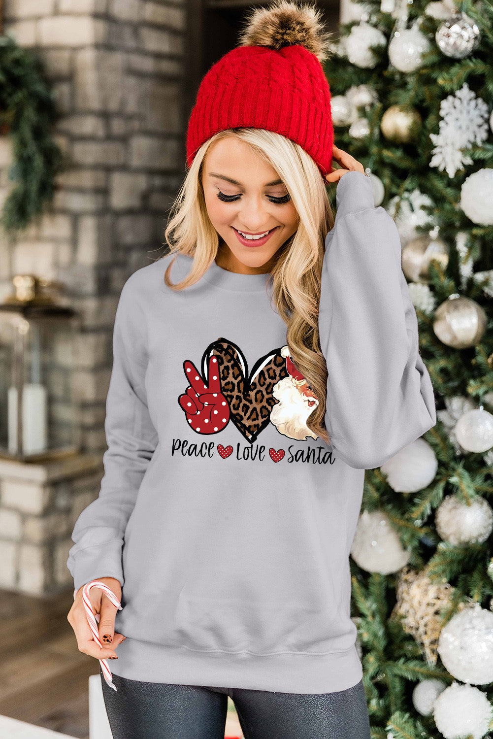 Santa Claus Leopard Print Graphic Sweatshirt | JB Boutique |