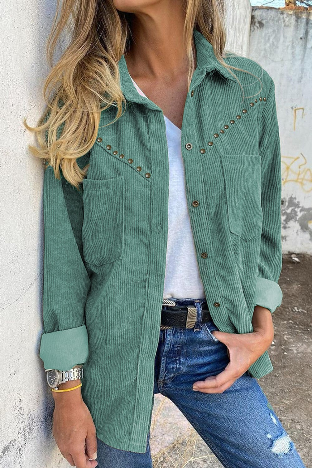 Corduroy Front Pocket Drop Shoulder Shacket | JB Boutique |