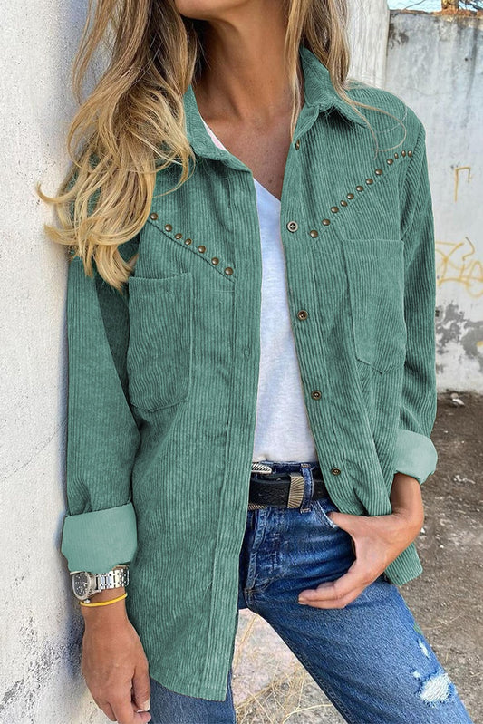 Corduroy Front Pocket Drop Shoulder Shacket | JB Boutique |