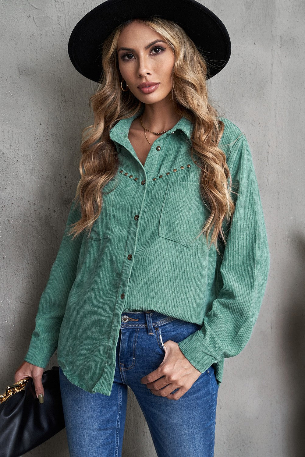 Corduroy Front Pocket Drop Shoulder Shacket | JB Boutique |