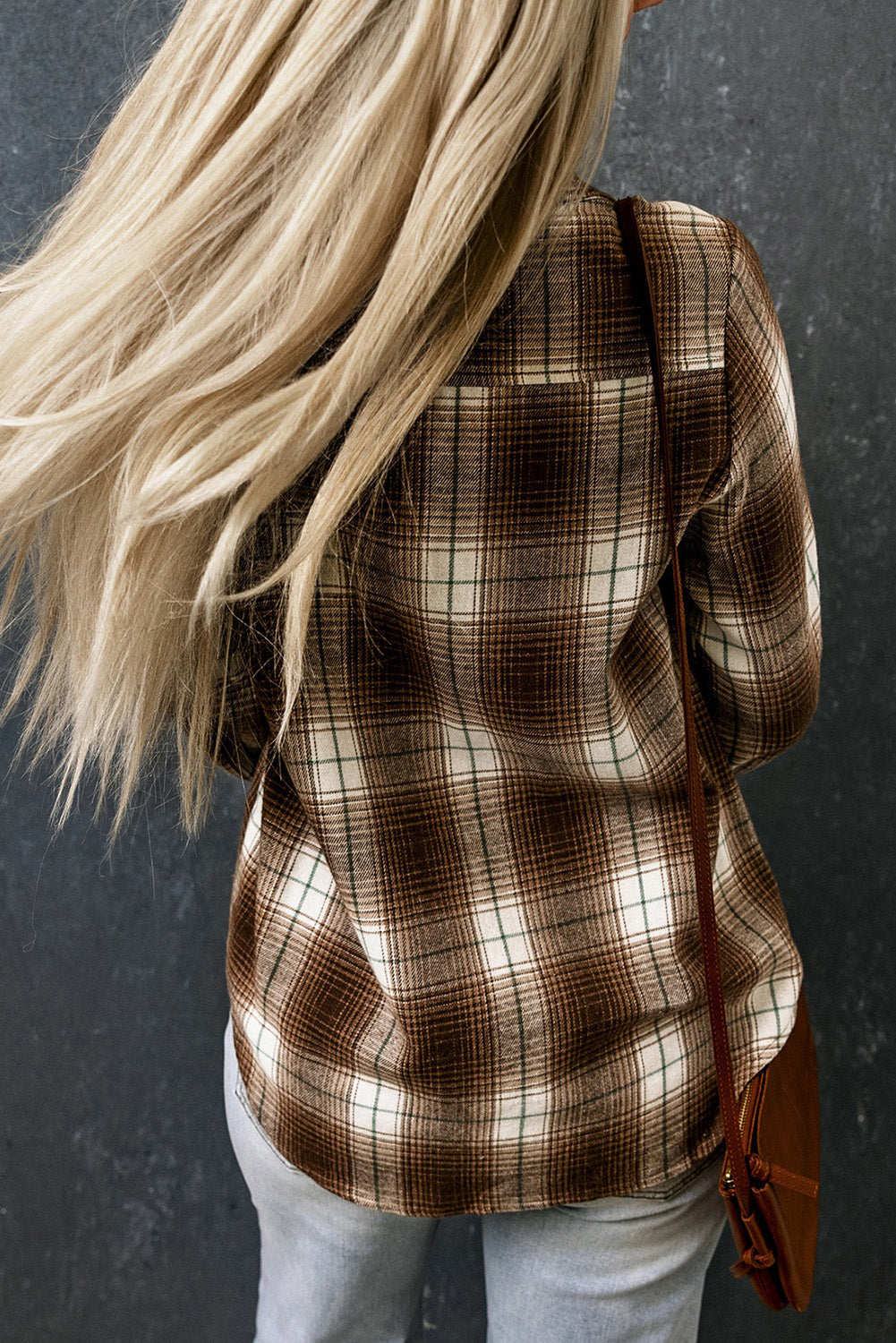Brown Plaid Print Chest Pockets Buttoned Shirt | JB Boutique |