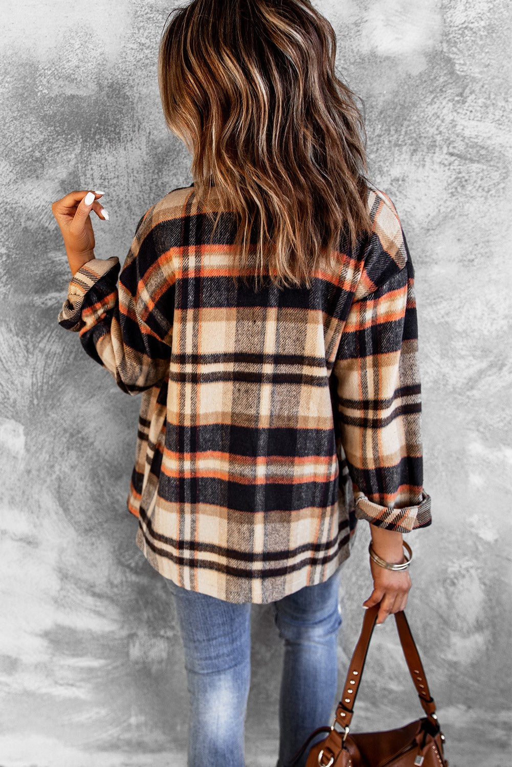 Geometric Plaid Print Pocketed Shacket | JB Boutique |