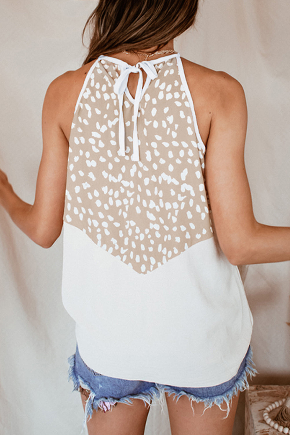 Spotted Print Splice Halter Tank| JB Boutique