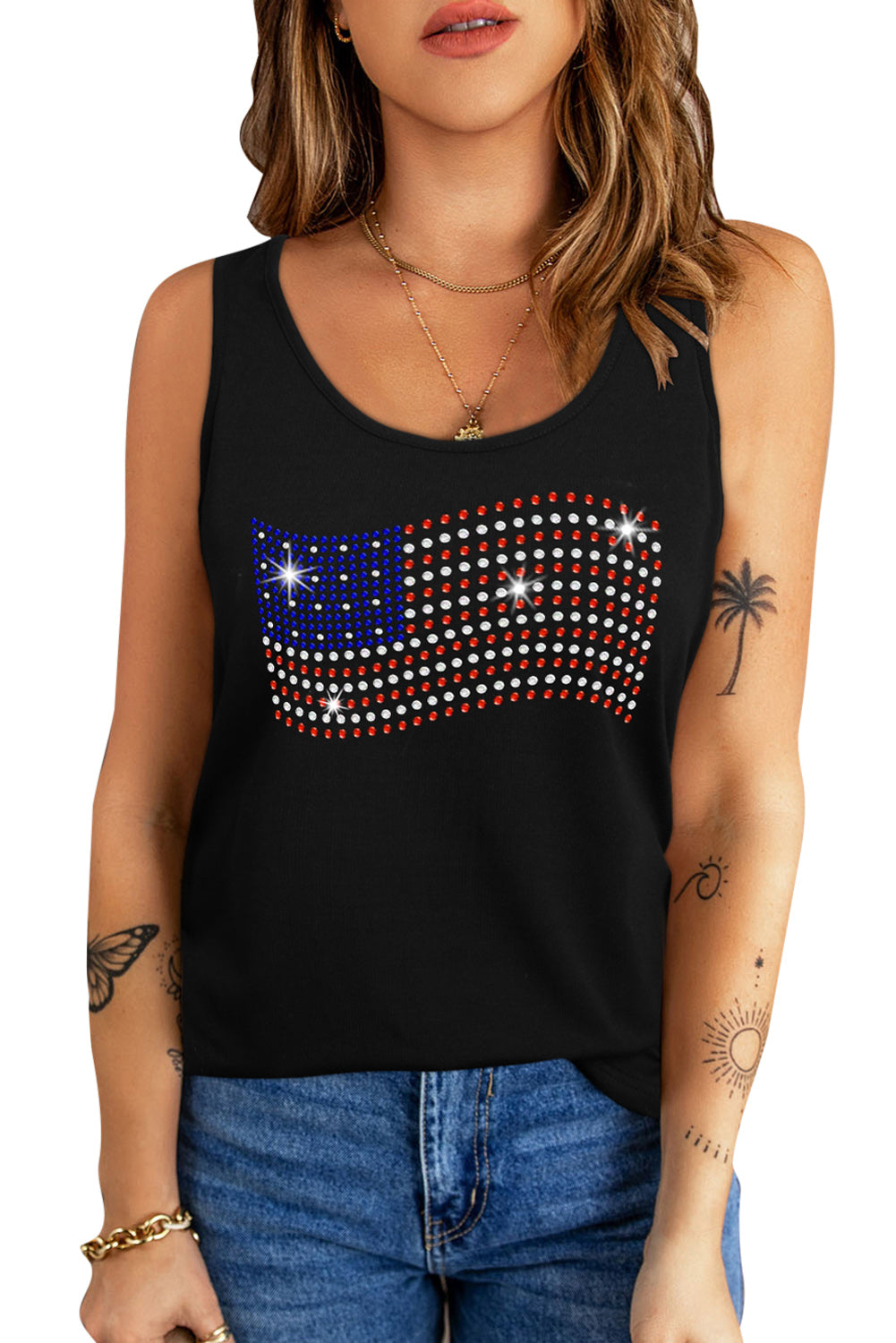 Sparkle Rhinestones USA Flag Tank Top | JB Boutique