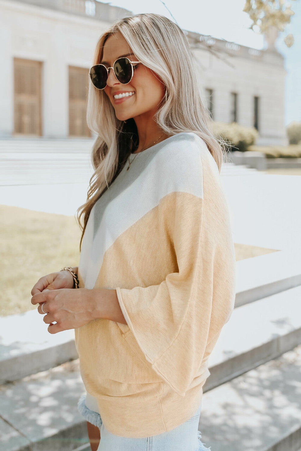 Colorblock Wide Sleeve Loose Sweater | JB Boutique |
