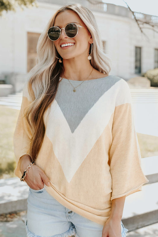 Colorblock Wide Sleeve Loose Sweater | JB Boutique |