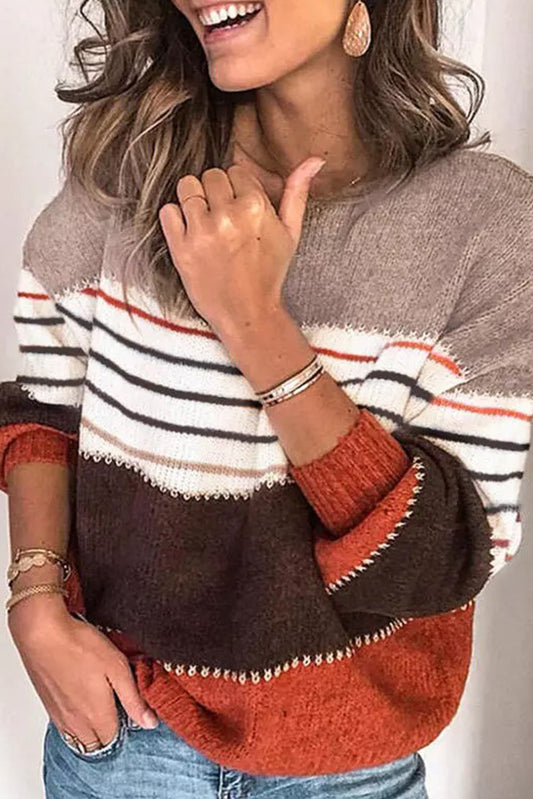 Stripe Drop Shoulder Crew Neck Sweater | JB Boutique |