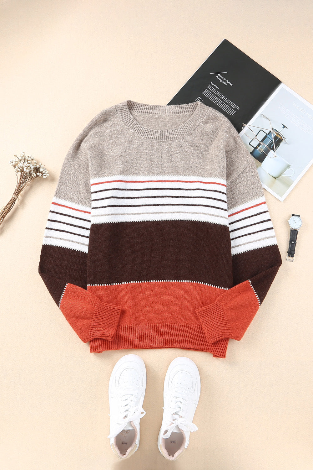 Stripe Drop Shoulder Crew Neck Sweater | JB Boutique |