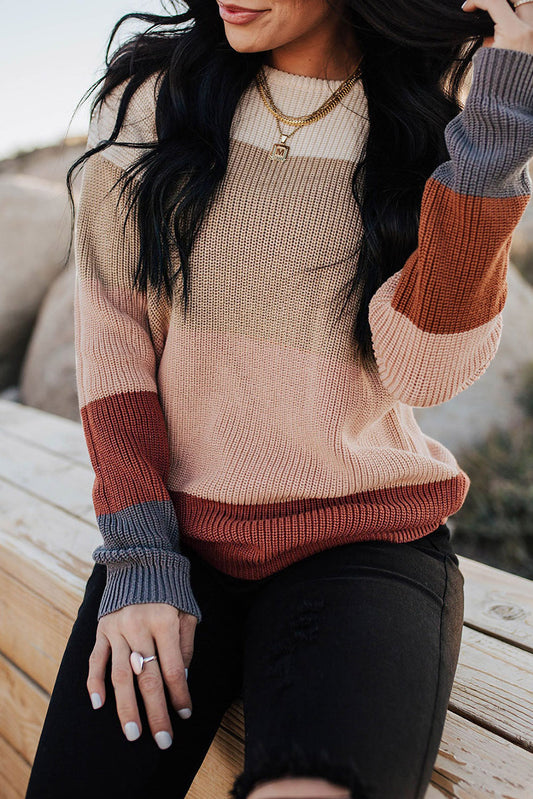Khaki Knitted Colorblock Sweater | JB Boutique |