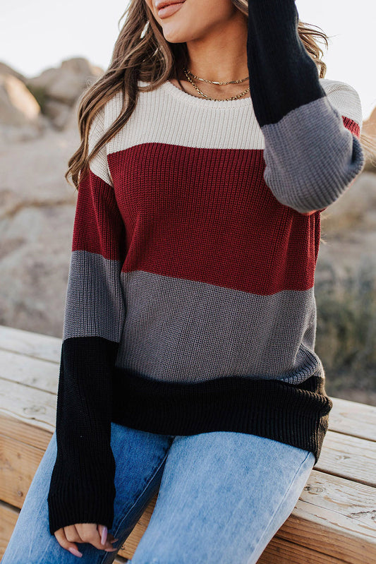 Red Knitted Colorblock Sweater | JB Boutique |