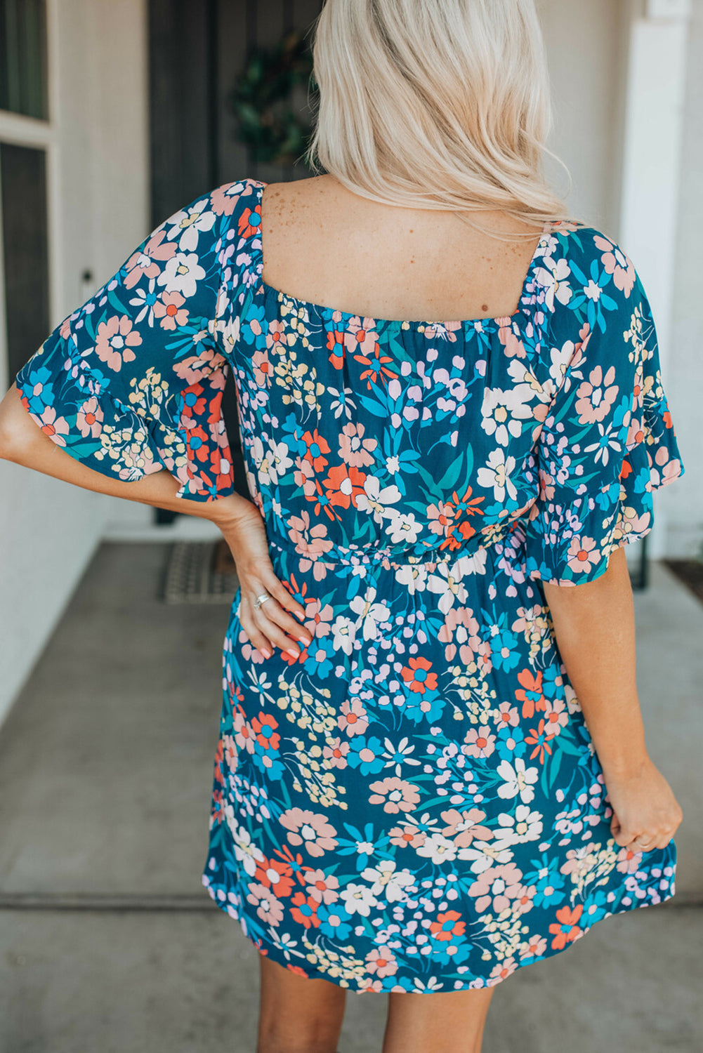 Blue Boho Floral Print Mini Dress | JB Boutique