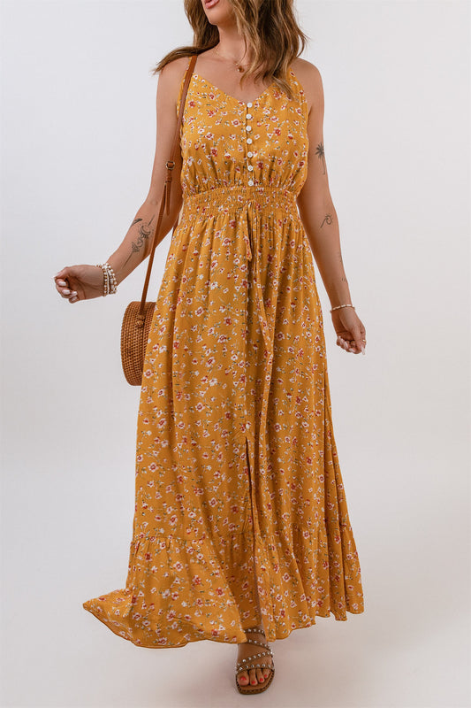 V-Neck Elastic Waist Floral Maxi Dress| JB Boutique