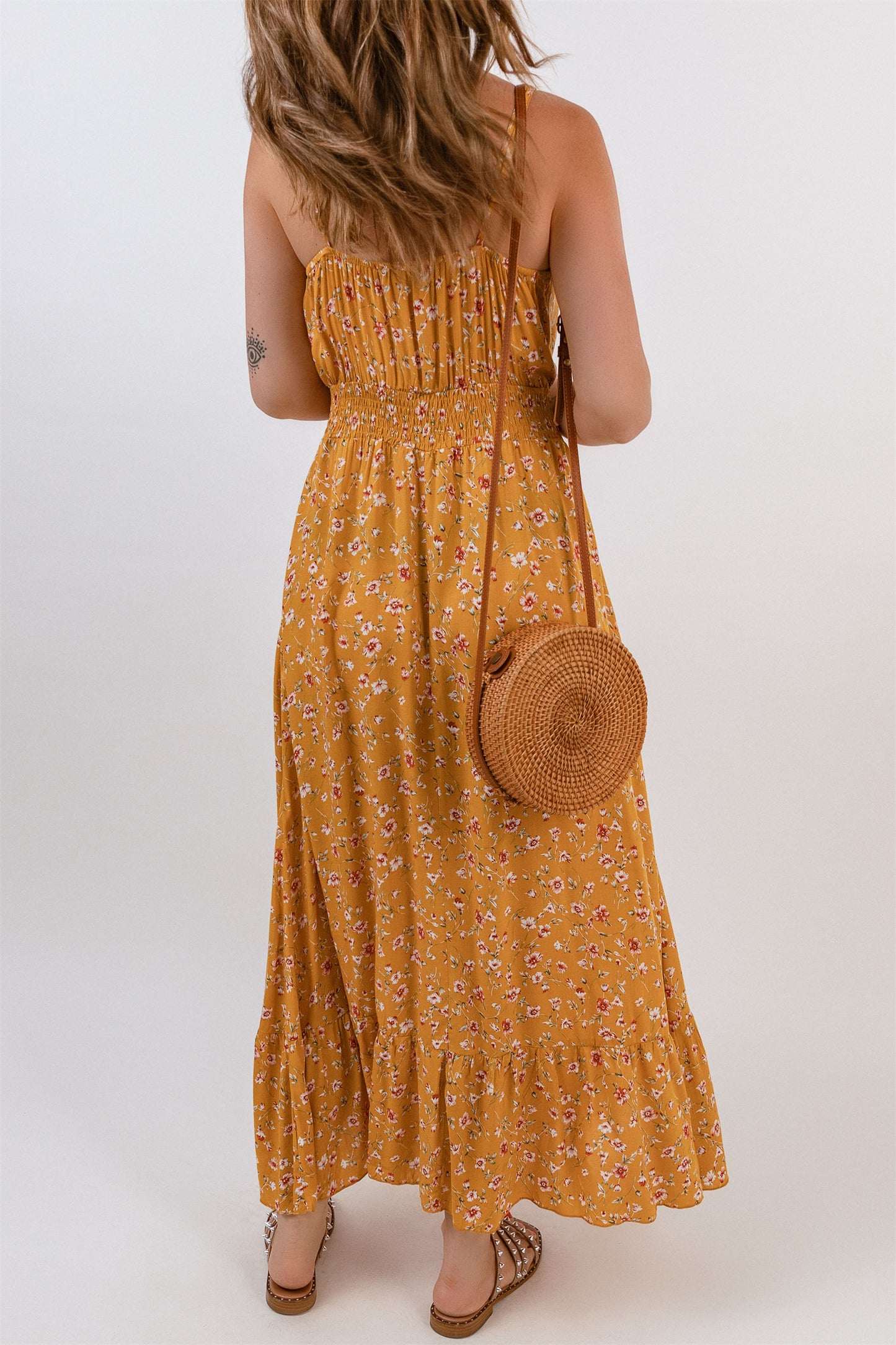 V-Neck Elastic Waist Floral Maxi Dress| JB Boutique