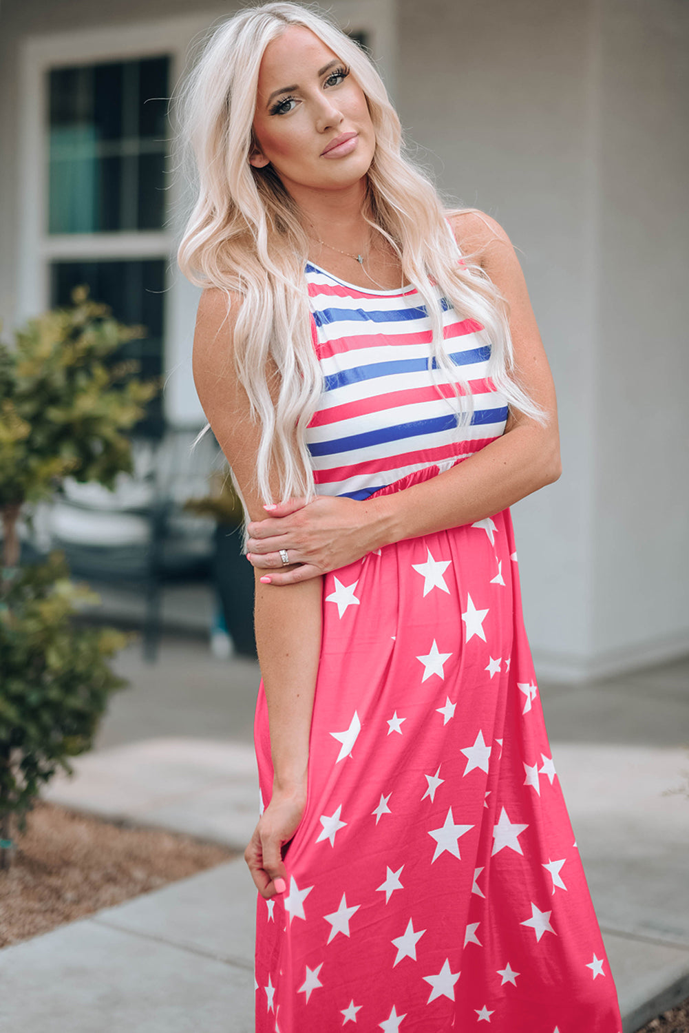 Stars and Stripes Print Sleeveless Maxi Dress | JB Boutique