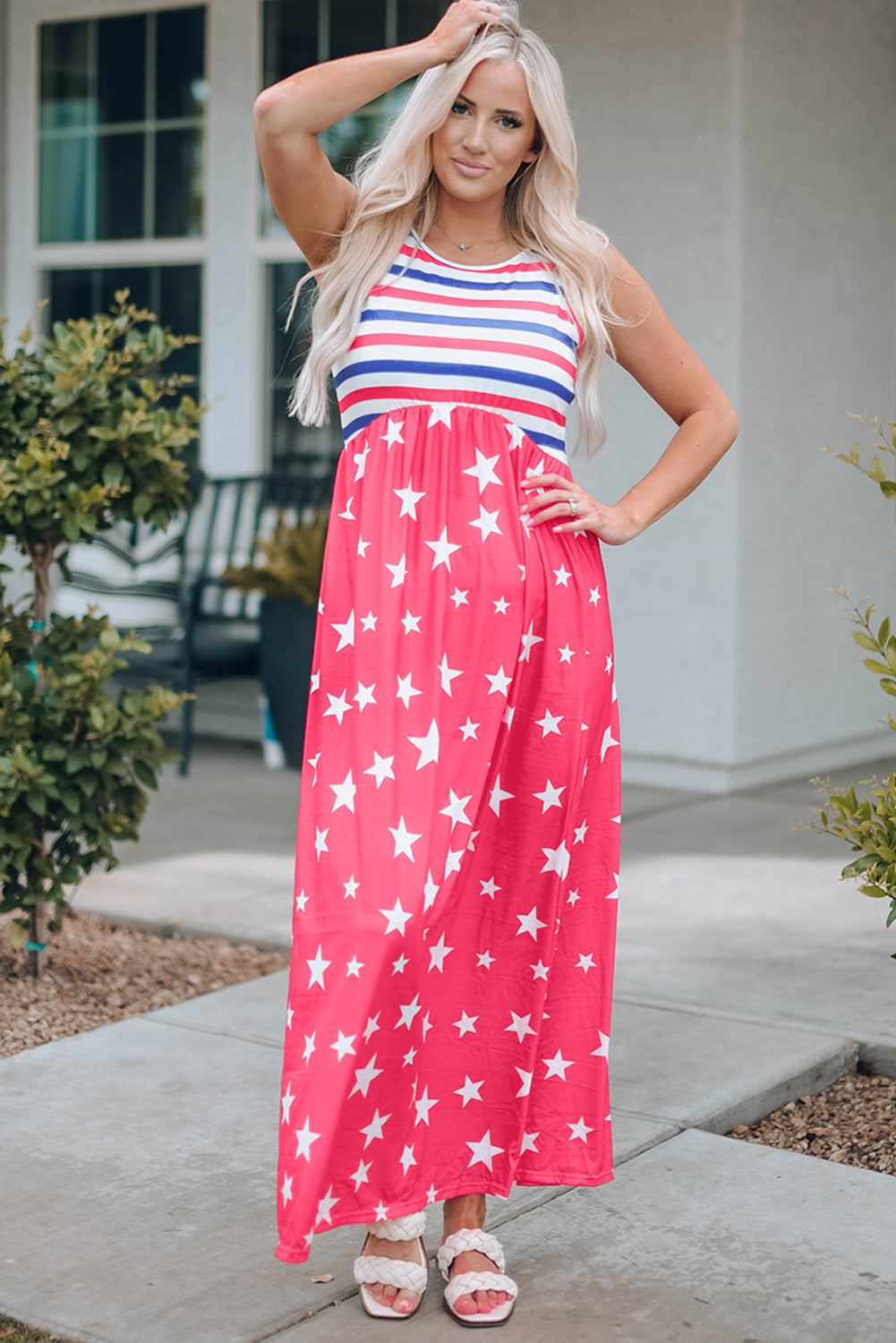 Stars and Stripes Print Sleeveless Maxi Dress | JB Boutique