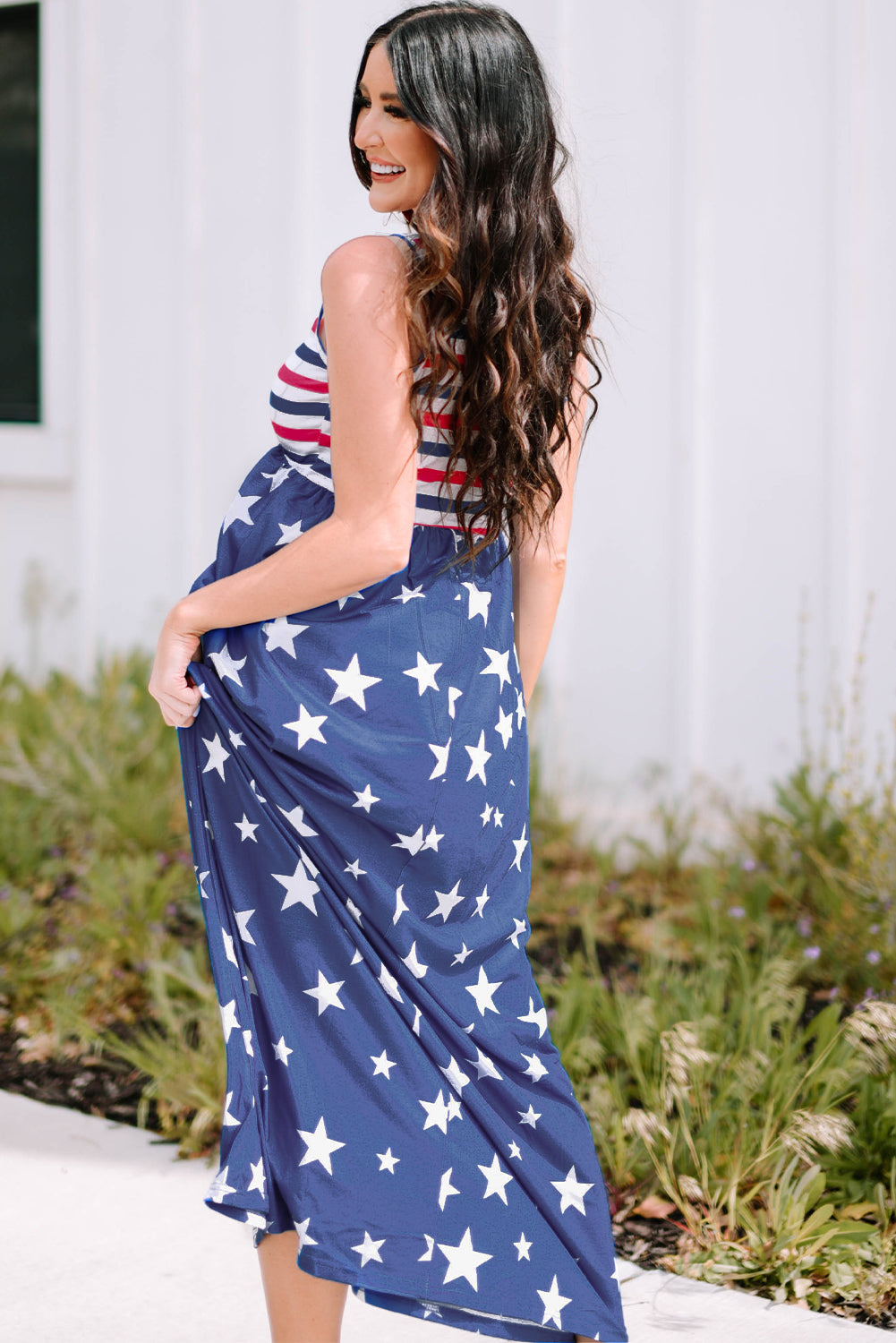 Stars and Stripes Print Sleeveless Maxi Dress | JB Boutique