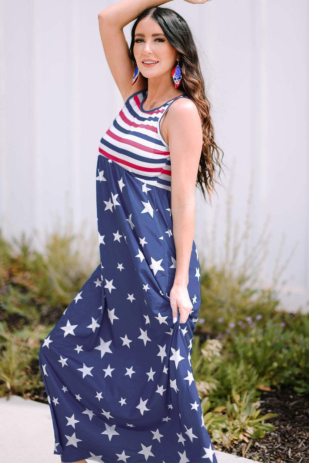 Stars and Stripes Print Sleeveless Maxi Dress | JB Boutique