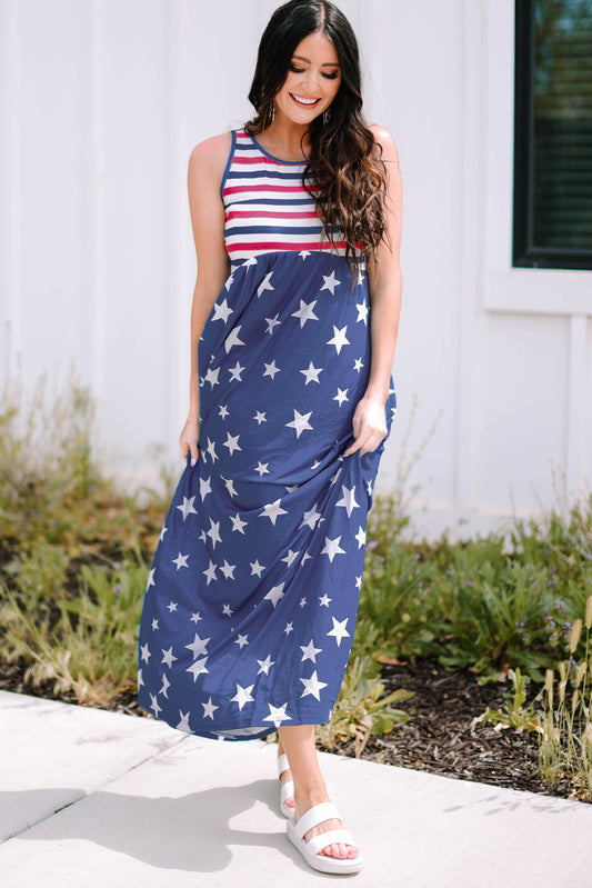 Stars and Stripes Print Sleeveless Maxi Dress | JB Boutique