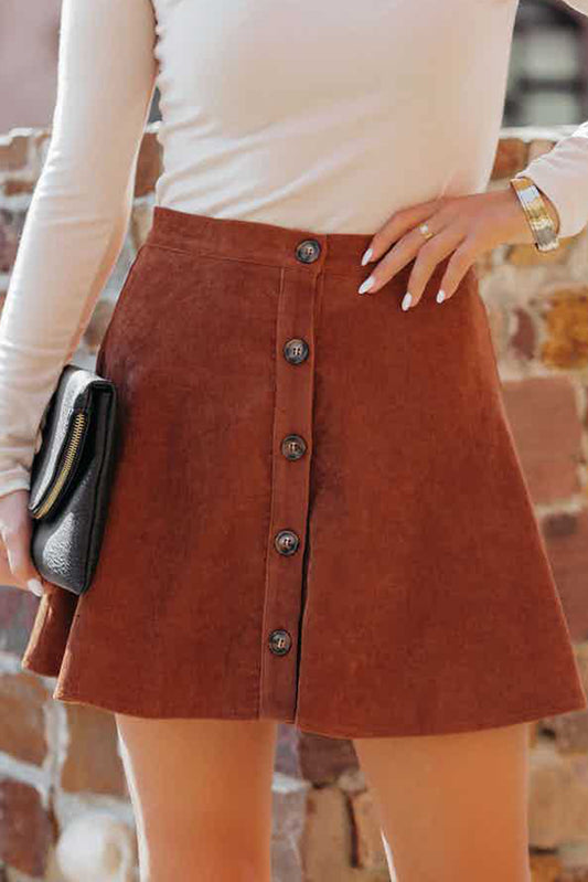 Corduroy Buttoned Front Faux Mini Skirt | JB Boutique |