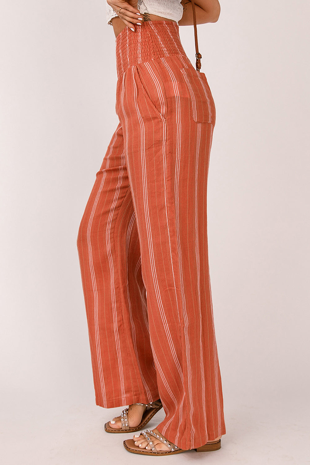 Shirred High Waist Straight Leg Pants | JB Boutique |