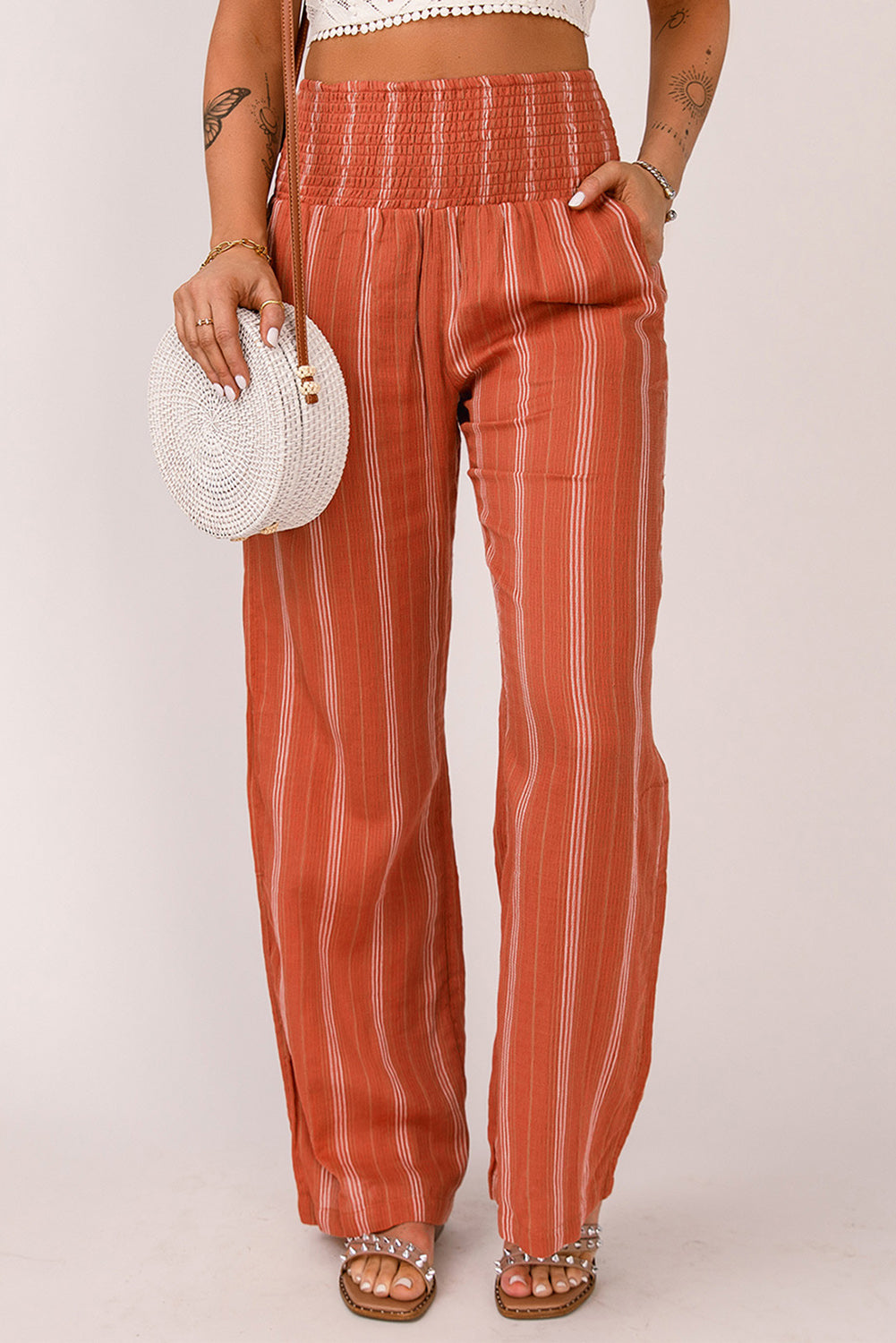 Shirred High Waist Straight Leg Pants | JB Boutique |