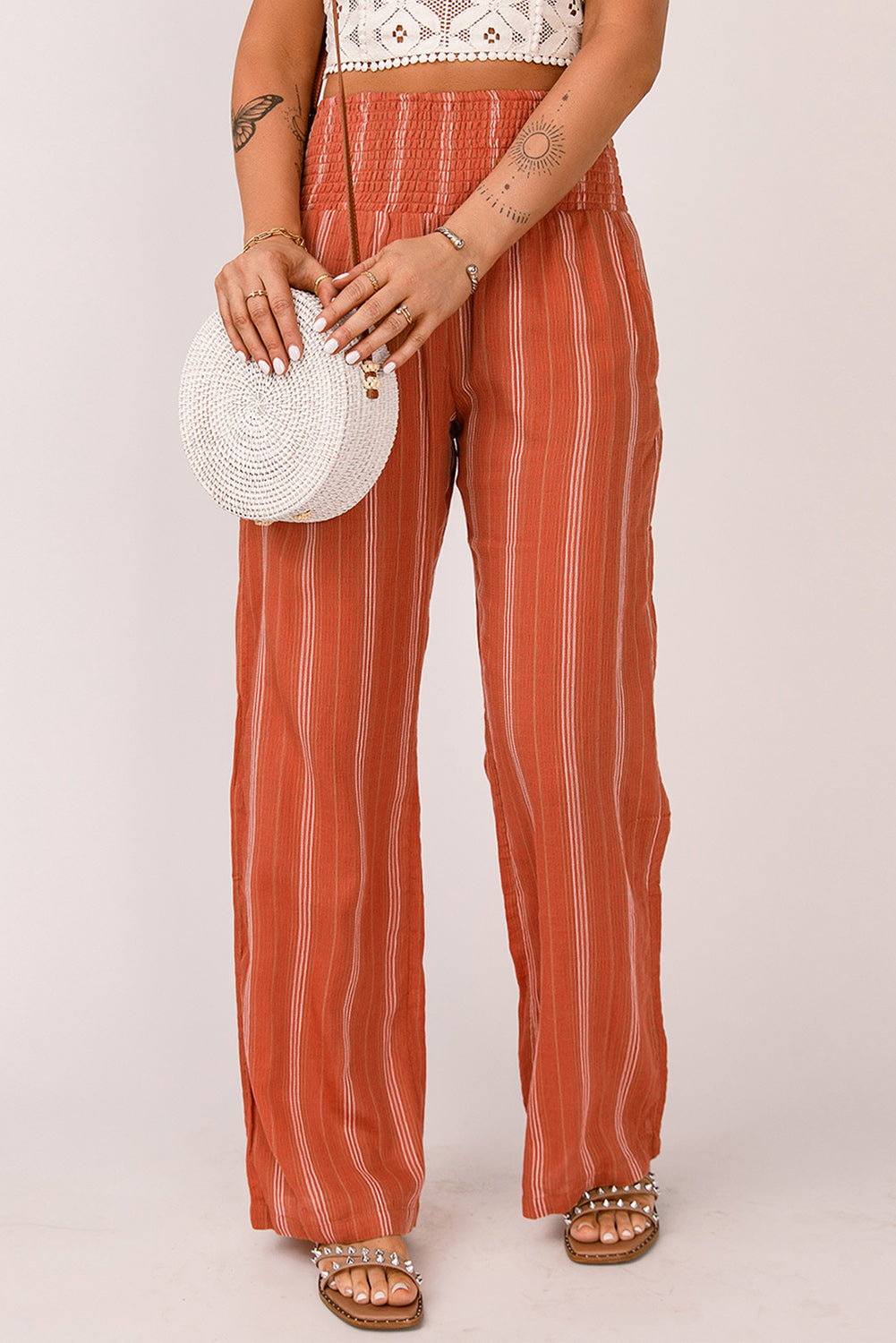 Shirred High Waist Straight Leg Pants | JB Boutique |