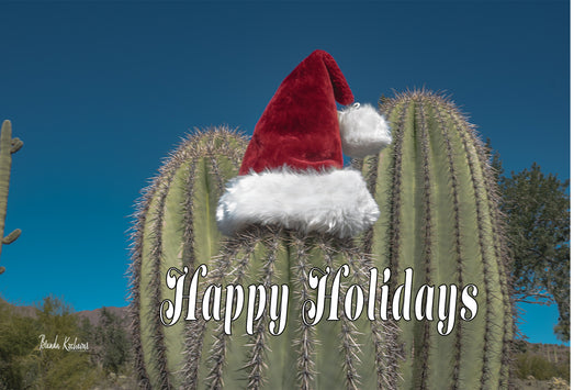 Happy Holidays Saguaro Hands Up Christmas Greeting Card
