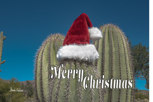 Merry Christmas Saguaro Hands Up Christmas Greeting Card
