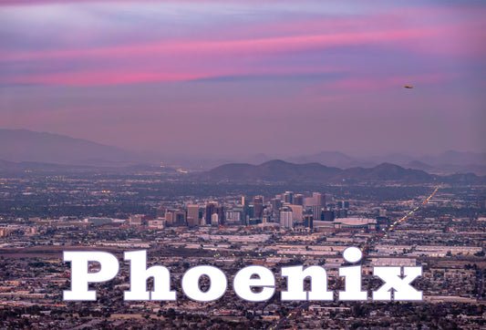 Downtown Phoenix Sunset photograph on postcard