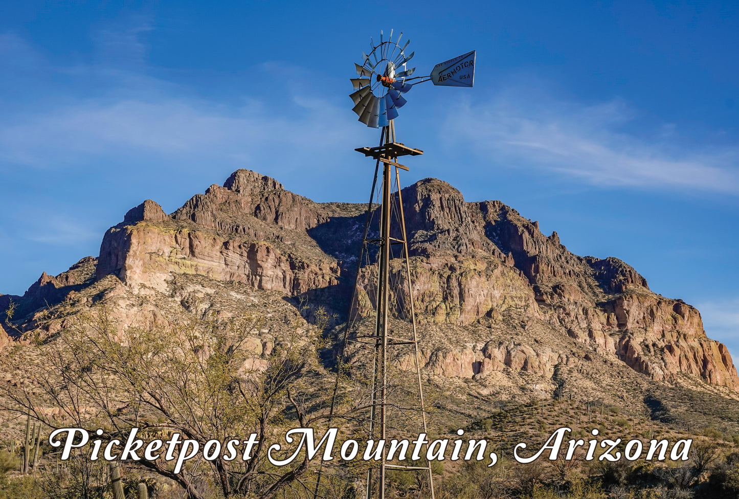 Picketpost Mountain with Windmill Postcard