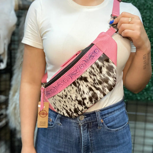 PINK COW HIDE CROSS BODY