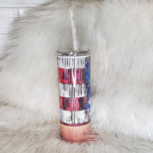Patriotic Bu.ll.et - 20 oz Skinny  - Glitter Boss