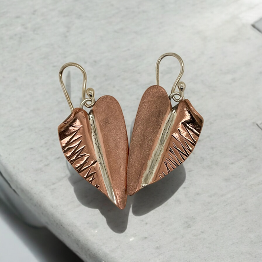 Textured Copper and Sterling Silver Leaf Earrings