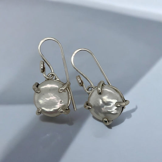 Sterling Silver Coin Pearl Earrings