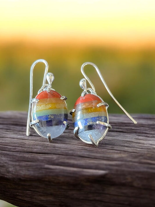 Sterling Silver Rainbow Earrings, Handmade Basket Settings