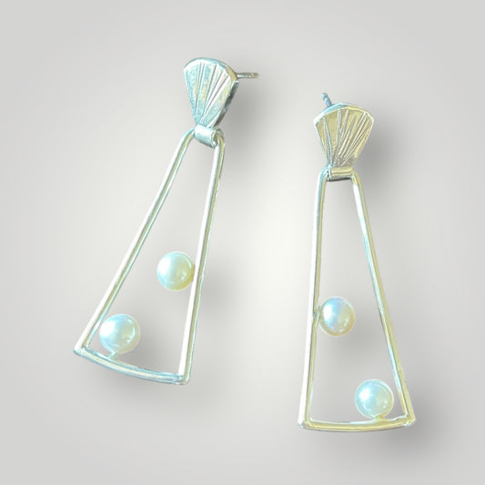 Sterling Silver and Freshwater Pearl Dramatic Drop Earrings with Post Backs