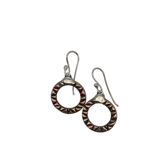 Handmade Textured Copper and Sterling Silver Circle Earrings