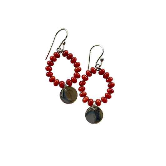 Designer Red Coral and Sterling Silver Chandelier Earrings