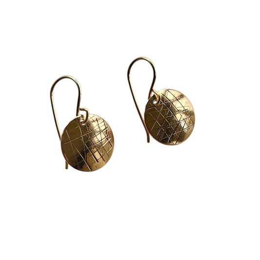 Bronze Crosshatched Disc Earrings with 14K Gold-filled Earwires