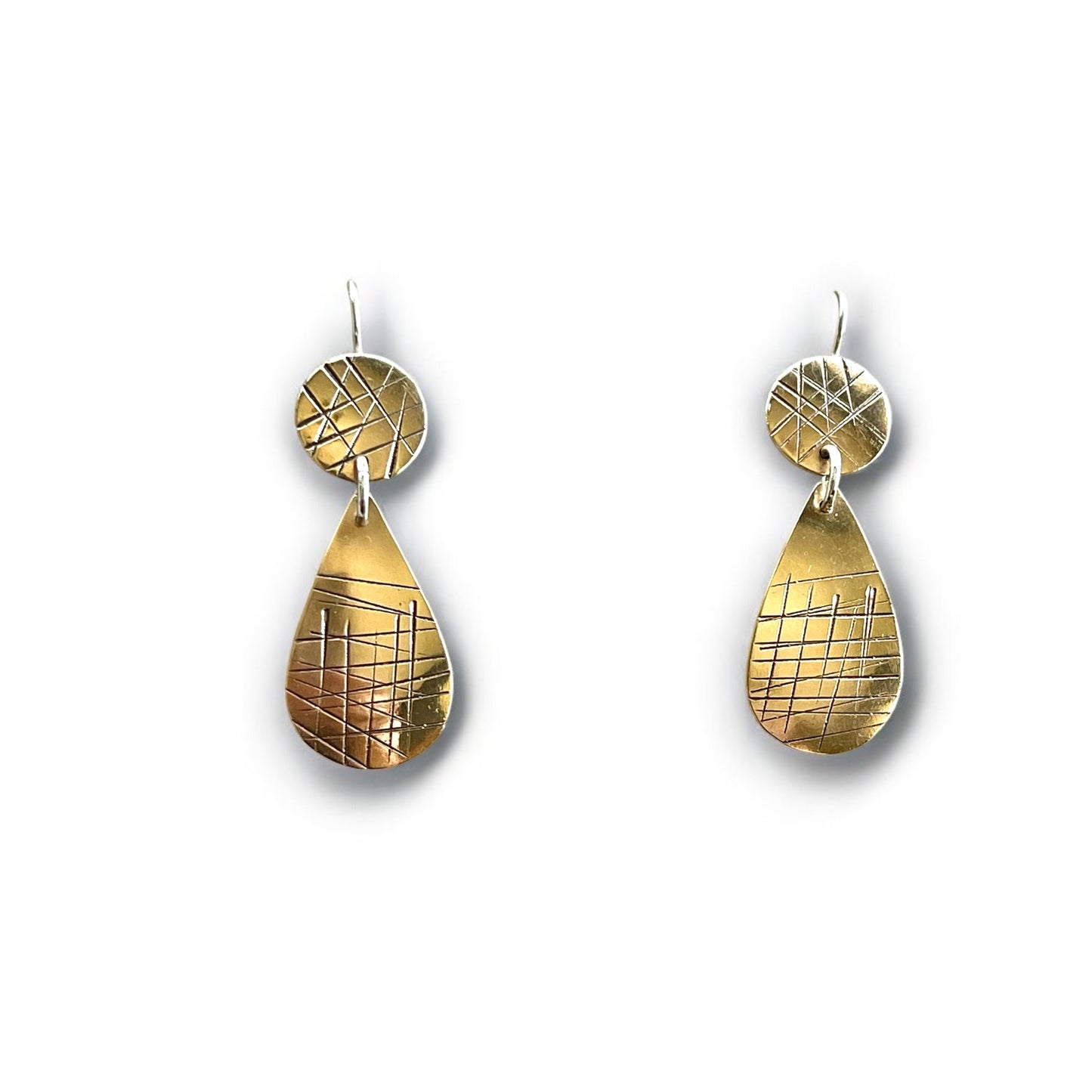 Bronze and Sterling Silver Drop Earrings with Line Texture