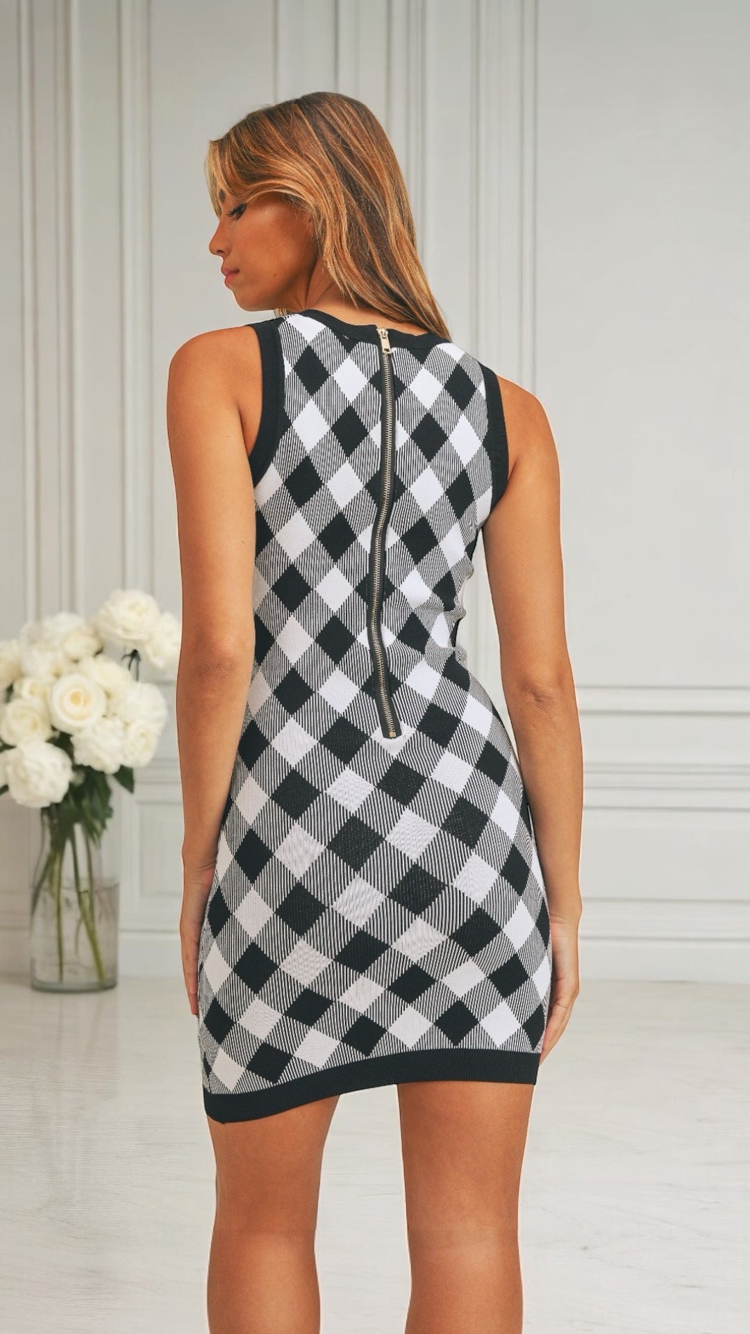 Checkmate Knit Mini Dress - Made in Chic
