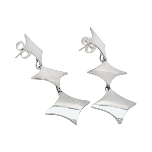 Hand Fabricated Compass Rose Sterling Silver Drop Earrings
