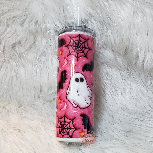 Pink Ghosts  - 20 oz Skinny - Glitter Boss