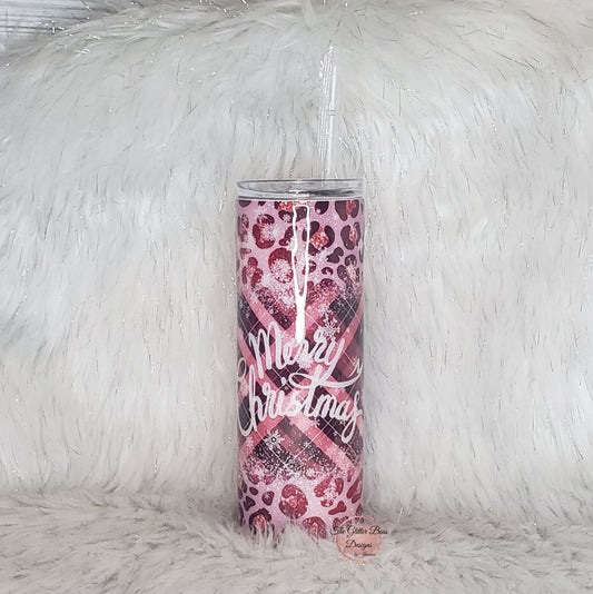 Pink Plaid and Leopard Merry Christmas - 20 oz - GB Designs