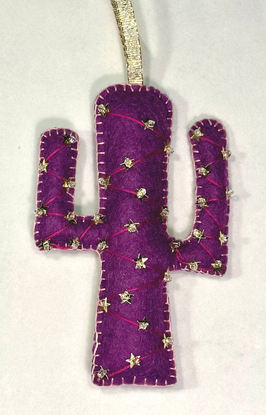 Purple Felt Saguaro Ornament Hand Crafted