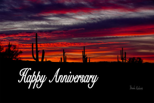 Arizona Saguaro Sunset Happy Anniversary Greeting Card