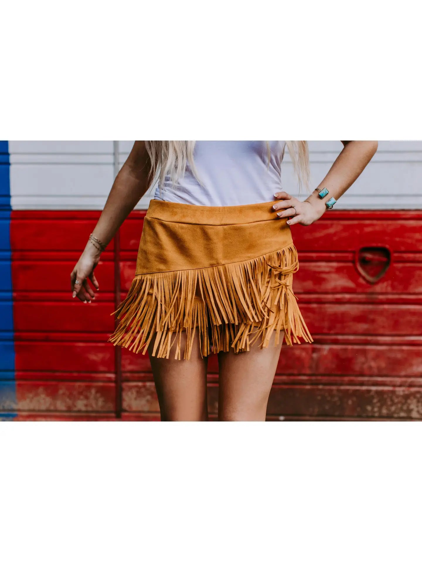Suede Fringe Front Shorts - Mustard