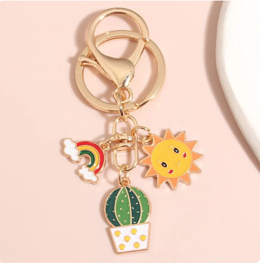 Saguaro, Rainbow & Cloud Keychain - Crazy Plant Lady Gifts