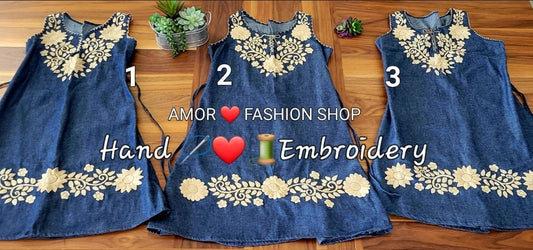 Denim Embroider Sleeves Dress @amorfashionshop